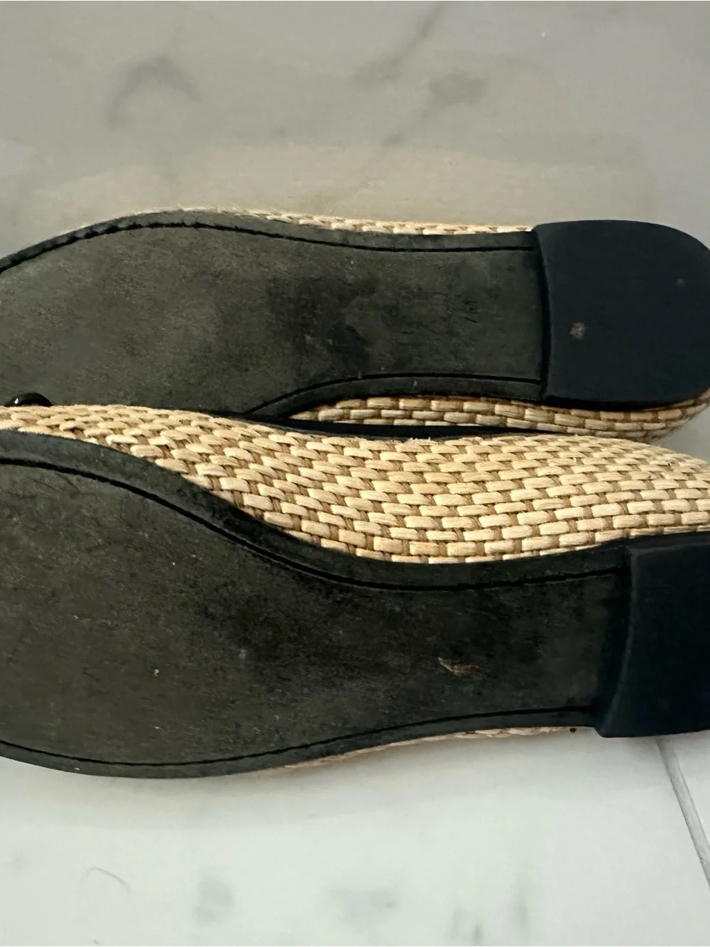 Tory Burch Black Patent & Tan Woven Ballet Flats